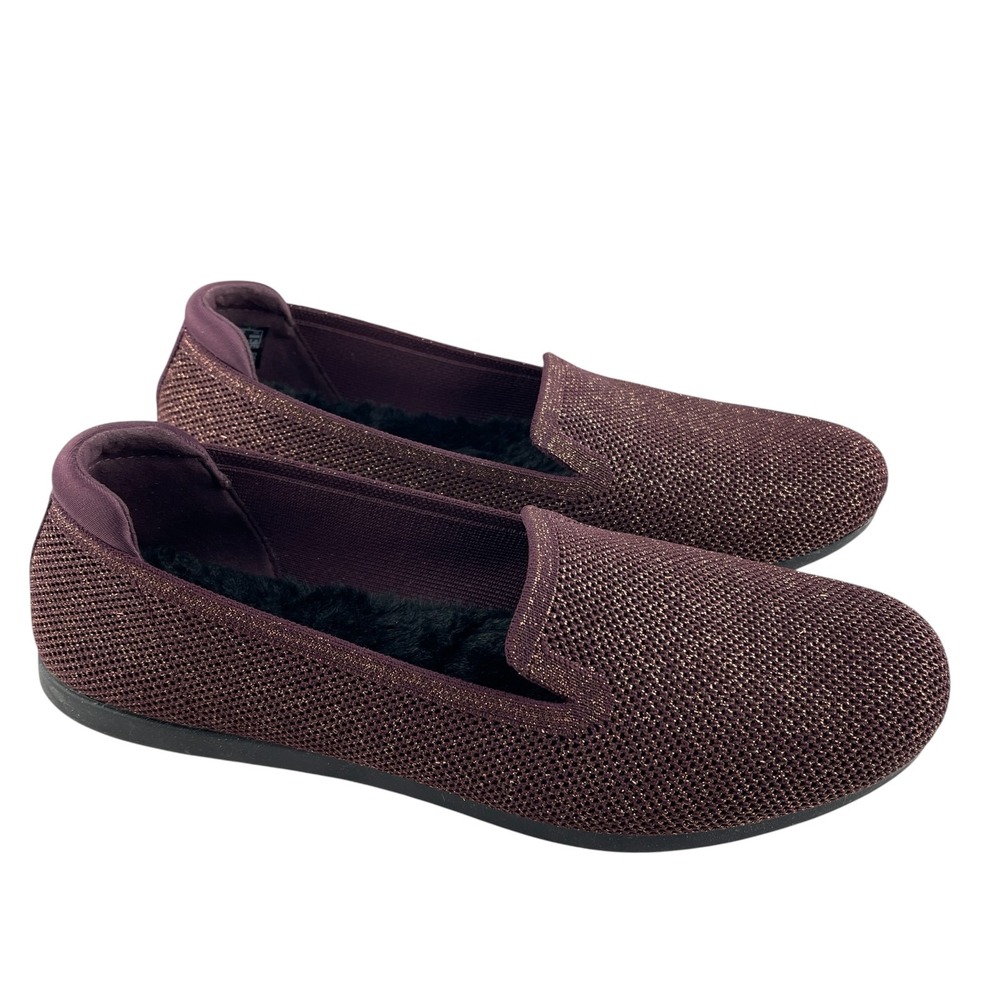 Clarks Cloudsteppers Carly Dream Fur Women's Loafers 9M Plum Burgundy Shimmer